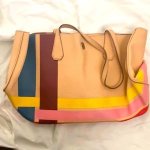 *FREE SHIPPING* Tory Burch Perry stripe leather tote bag
